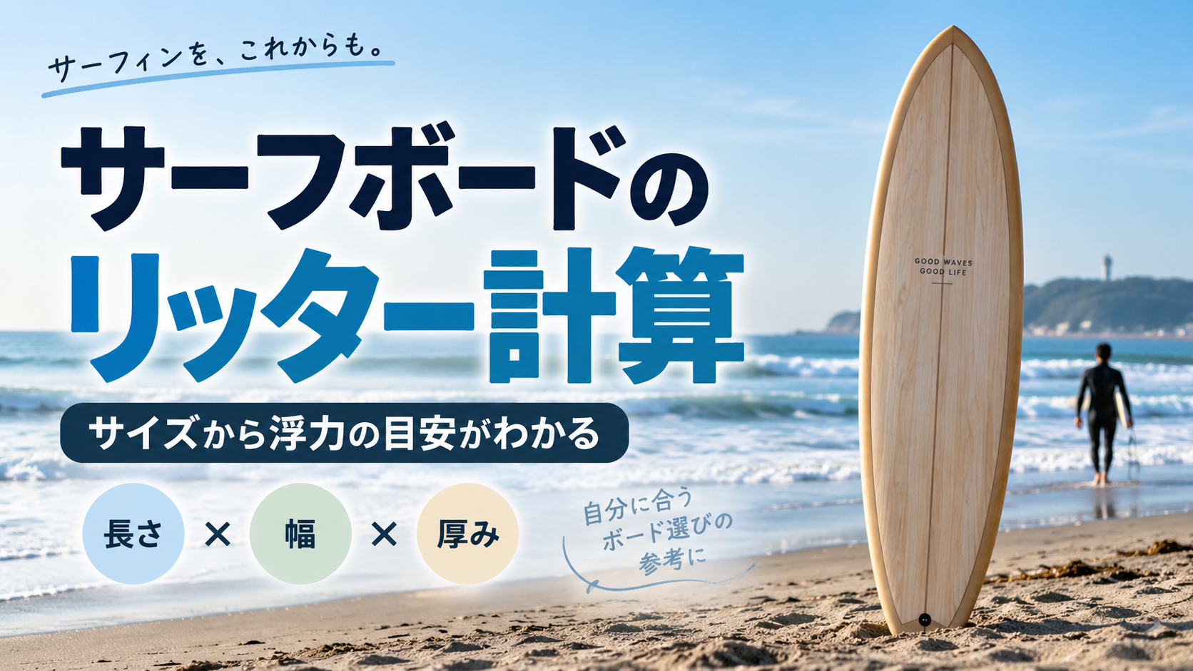サーフボードのリッター計算とサイズから浮力の目安を求める方法