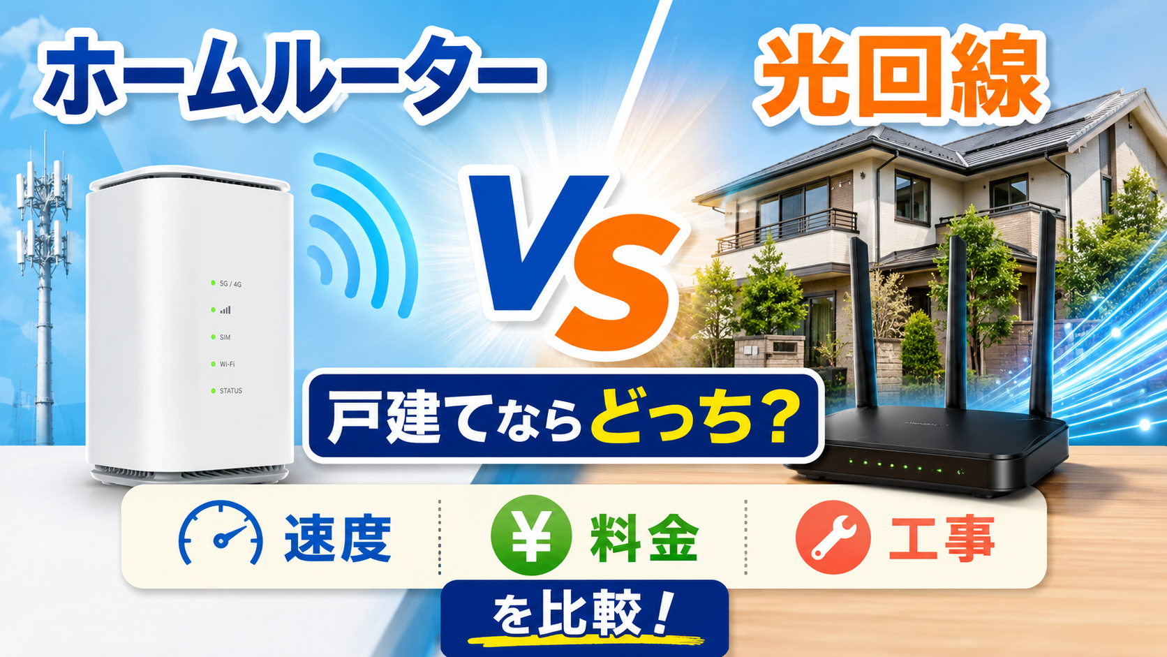 ホームルーターと光回線を戸建てで比較