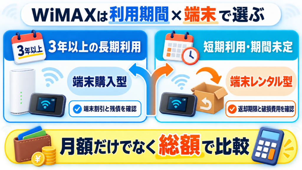 WiMAXを利用期間と端末の購入・レンタルで選ぶ方法
